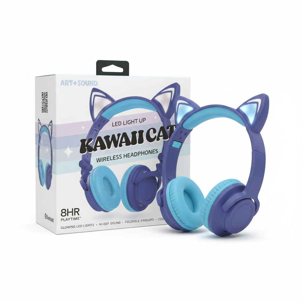 Kawaii Cat LED Light Up Wireless Headphones by Art+Sound