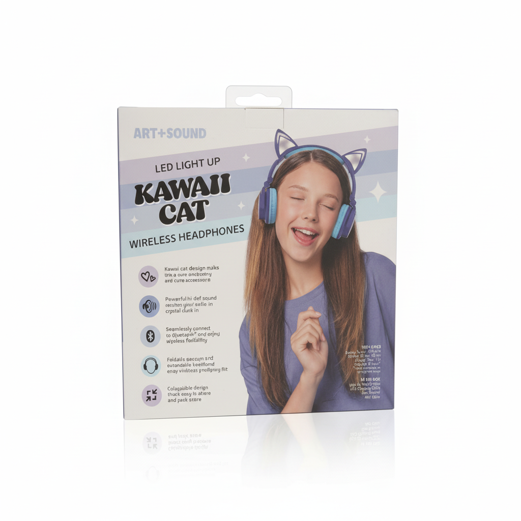 Kawaii Cat LED Light Up Wireless Headphones by Art+Sound